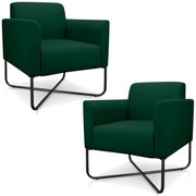 Kit 2 Poltronas Decorativas Isabella Base X Suede Verde/Preto G19 - Gran Belo