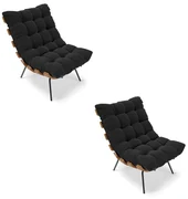 Kit 02 Poltronas Costela Suede Base Metálica Preto - D'Rossi - Preto