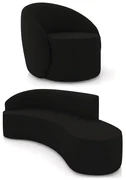 Sofá 4 Lugares Orgânico 220cm Morgan e Poltrona Lua Veludo D03 - D'Rossi - Preto