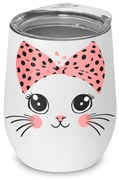 Copo Inox Corpo Duplo 400 ml Fosco Gatinha Miau - Branco