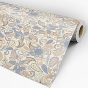 Papel de parede adesivo creme marrom e azul