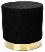 Puff Decorativo Redondo Tayla em Bouclê Preto com Detalhe Dourado na Base 40 cm - D'Rossi