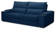 Sofá Retrátil 3 Lugares com Porta Copo 250cm Andes F05 Veludo Azul - M