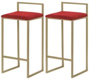 Kit 2 Banquetas Decorativa Jasmine Base Gold Suede Vermelho G41 - Gran Belo