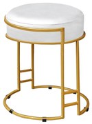 Puff Decorativo Redondo Sakura Base Metal Dourado Corano Branco G41 - Gran Belo