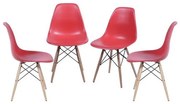 Kit com 4 Cadeiras Eames Polipropileno Base Madeira na Cor Vermelha - 64572 Sun House