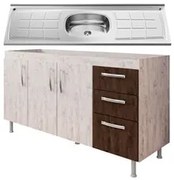 Balcão Gabinete Nathan com Pia Inox 160cm 3 Portas Rústico/Chocolate -