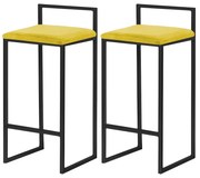 Kit 2 Banquetas Decorativa Jasmine Base Preto Suede Amarelo G41 - Gran Belo