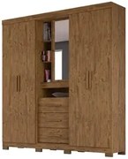 Guarda Roupa Casal 4 Portas e Espelho Eldorado Castanho Wood - Moval