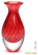 Vaso Mini Alto Tela Vermelho com Ouro Murano Cristais Cadoro