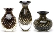 Trio de Vasos Mini Tela Preto com Ouro Murano Cristais Cadoro