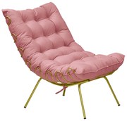 Poltrona Decorativa Sala de Estar Abel Base de Ferro Dourada Suede Rosa G41 - Gran Belo