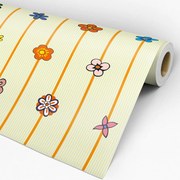 Papel de parede adesivo floral laranja azul amarelo