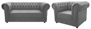 Kit Poltrona e Namoradeira Chesterfield Ana Suede Cinza - ADJ Decor