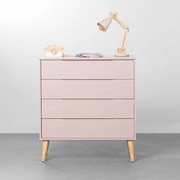 Cômoda Elfe 4 Gavetas com Pés Retrô Natural - Rosa Fosco