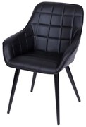 Cadeira Lounge com Braco Courino Preto e Costura Quadriculada - 50024 Sun House