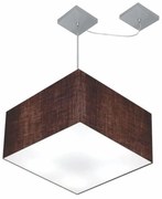 Lustre Pendente Quadrado Com Desvio Md-4270 Cúpula em Tecido 30/35x35cm Café - Bivolt