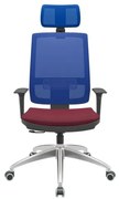 Cadeira Office Brizza Tela Azul Com Encosto Assento Poliester Vinho RelaxPlax Base Aluminio 126cm - 63561 Sun House