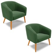 Poltrona Decorativa Pé Palito Castanho kit 2 Stella Suede D03 - D'Rossi - Verde