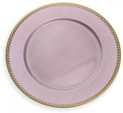 Sousplat de Plástico Rosa e Dourado 33 cm - D'Rossi