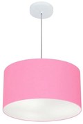 Lustre Pendente Cilíndrico Md-4099 Cúpula em Tecido 40x25cm Rosa Bebê - Bivolt