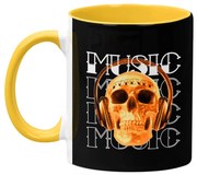 Caneca Caveira Skull Music Forever com Alça Amarela