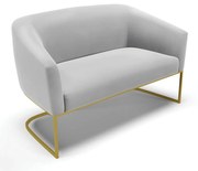 Sofá Namoradeira 2 Lugares Base Industrial Dourado Stella Suede Cinza D03 - D'Rossi