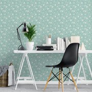 Papel de parede adesivo floral verde e branco