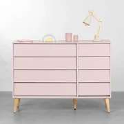 Cômoda Noah 4 Gavetas e 1 Porta com Pés Retrô Natural - Rosa Fosco