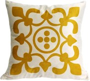 Capa de Almofada de Veludo Lotus Tons Amarelo 44x44cm - Arabesco - Com Enchimento