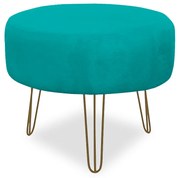 Puff Chloe Pés Hairpin Legs Dourado Suede Azul Tiffany