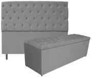 Kit Cabeceira e Calçadeira Liverpool 140 cm Casal Suede Cinza - ADJ Decor