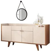 Balcão Buffet Sinfonia 4 Portas Com Espelho Redondo H01 Off White/Natu