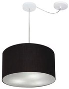 Lustre Pendente Cilíndrico Com Desvio De Centro Md-4163 Cúpula em Tecido 40x25cm Preto - Bivolt