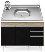 Balcão Gabinete com Pia Inox 120cm Michigan Castanho/Preto - Lumil