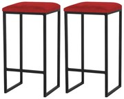 Kit 2 Banqueta Decorativa Billie Base Preta Veludo Vermelho G41 - Gran Belo