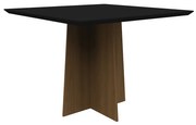 Mesa de Jantar Quadrada Tampo com Vidro Tina 100 cm Preto Base Imbuia - D'Rossi