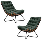 Kit 2 Poltronas Decorativas Sala de Estar Caim Base de Madeira Preto Suede Verde G41 - Gran Belo