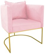 Poltrona Paola Suede Rosa Bebê Base Metálica Dourado - D'Rossi