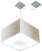 Lustre Pendente Quadrado Com Desvio Md-4270 Cúpula em Tecido 30/35x35cm Linho Bege - Bivolt