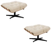 Kit 02 Puffs Giratório Costela Suede Base Cromada Preto - D'Rossi - Bege