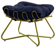 Puff Decorativo Sala de Estar Caim Base de Ferro Dourado Veludo Azul G41 - Gran Belo