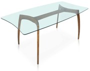 Mesa de Jantar Design 6 Lugares Tampo de Vidro Base Eucalipto Design Retrô