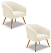 Poltrona Decorativa Pé Palito Castanho Kit 2 Stella Cotelê Ext/Veludo D03 - D'Rossi - Off White