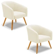 Poltrona Decorativa Pé Palito Castanho Kit 2 Stella Cotelê Ext/Veludo D03 - D'Rossi - Off White