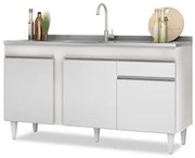 Balcão Gabinete com Pia Inox 150cm 3 Portas 1 Gaveta Dakota Branco - L