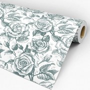 Papel de Parede Floral Verde e Branco 0.52m x 3.00m