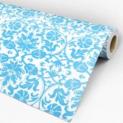 Papel de parede adesivo arabesco azul e branco