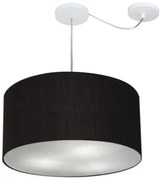 Lustre Pendente Cilíndrico Com Desvio Md-4251 Cúpula em Tecido 50x30cm Preto - Bivolt