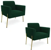 Poltrona Sala Estar Pé Ferro Dourado Kit 2 Marisa Bouclê D03 - D'Rossi - Verde